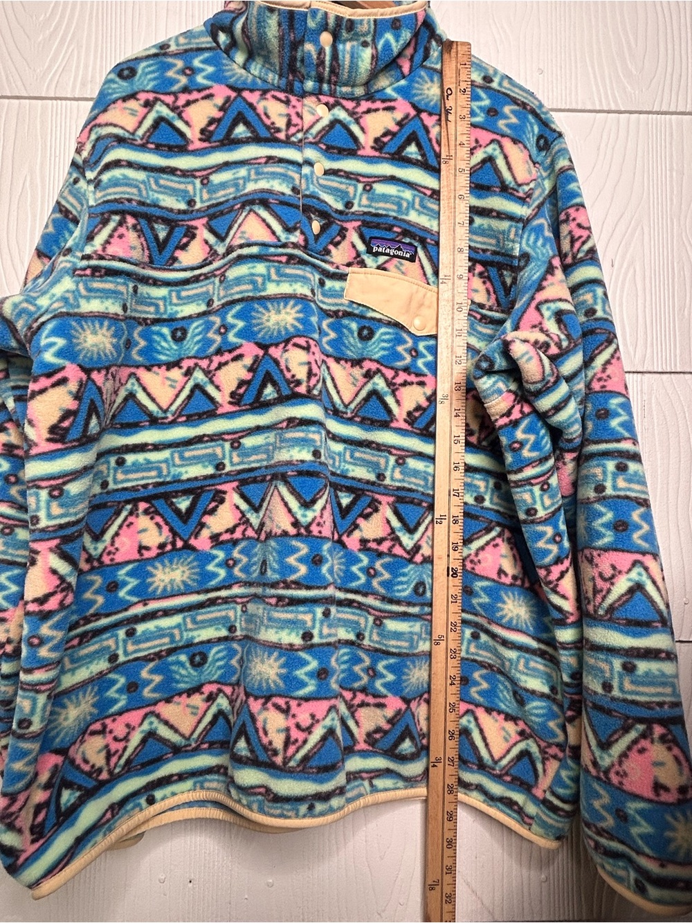 Patagonia Synchilla Multicolor Geometric Zip Fleece - Blue, Pink, Cream - Picture 8 of 8